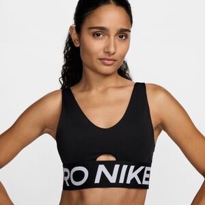 New Nike Pro Women Training Sports Bra Black Cutout Logo Band Medium